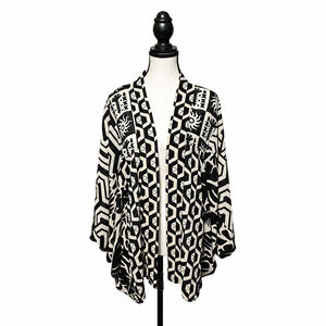Rose + Olive Poncho Womens Plus Size 2X White Black Sheer Open Front Layering